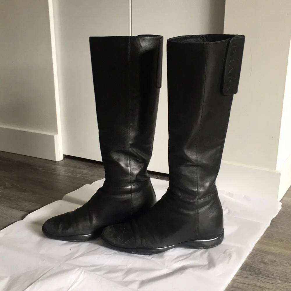 Prada | Shoes | Prada Sport Black Leather Boots | Poshmark